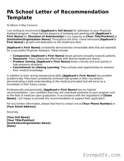 Valid PA School Letter of Recommendation Template
