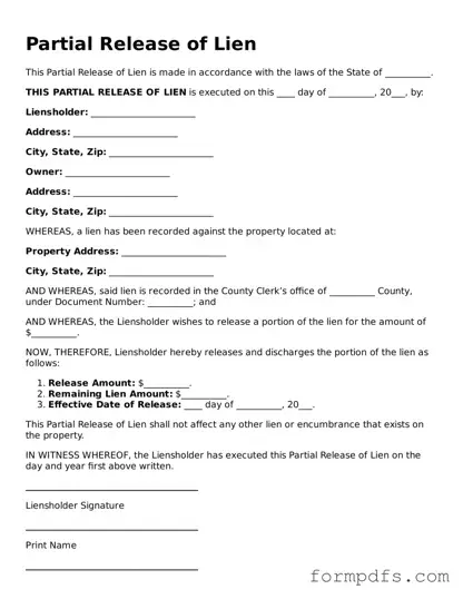 Valid Partial Release of Lien Template