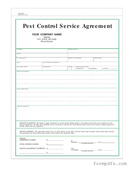 Blank Pest Control Contract PDF Form