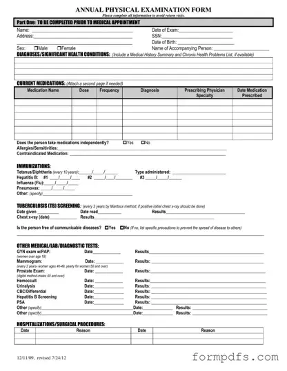 Blank Annual Physical Examination PDF Form