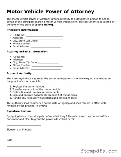 Valid Motor Vehicle Power of Attorney Template