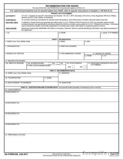 Blank Da 638 PDF Form
