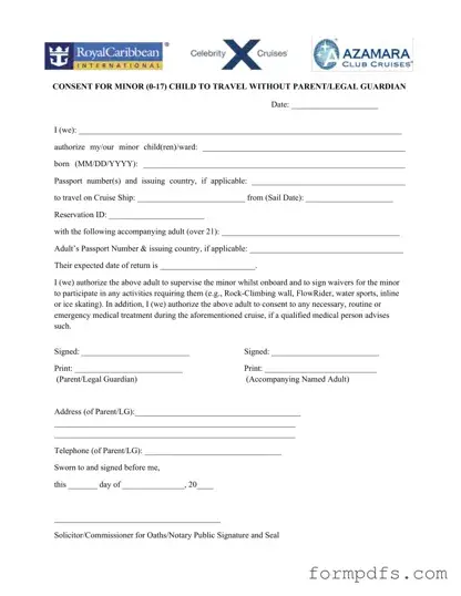 Blank Royal Caribbean Parental Consent PDF Form