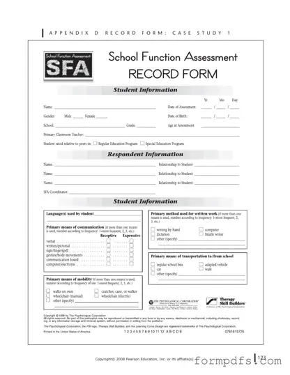 Blank School Function Assessment PDF Form