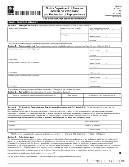 Blank Tax POA dr 835 PDF Form