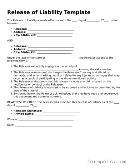 Valid Release of Liability Template