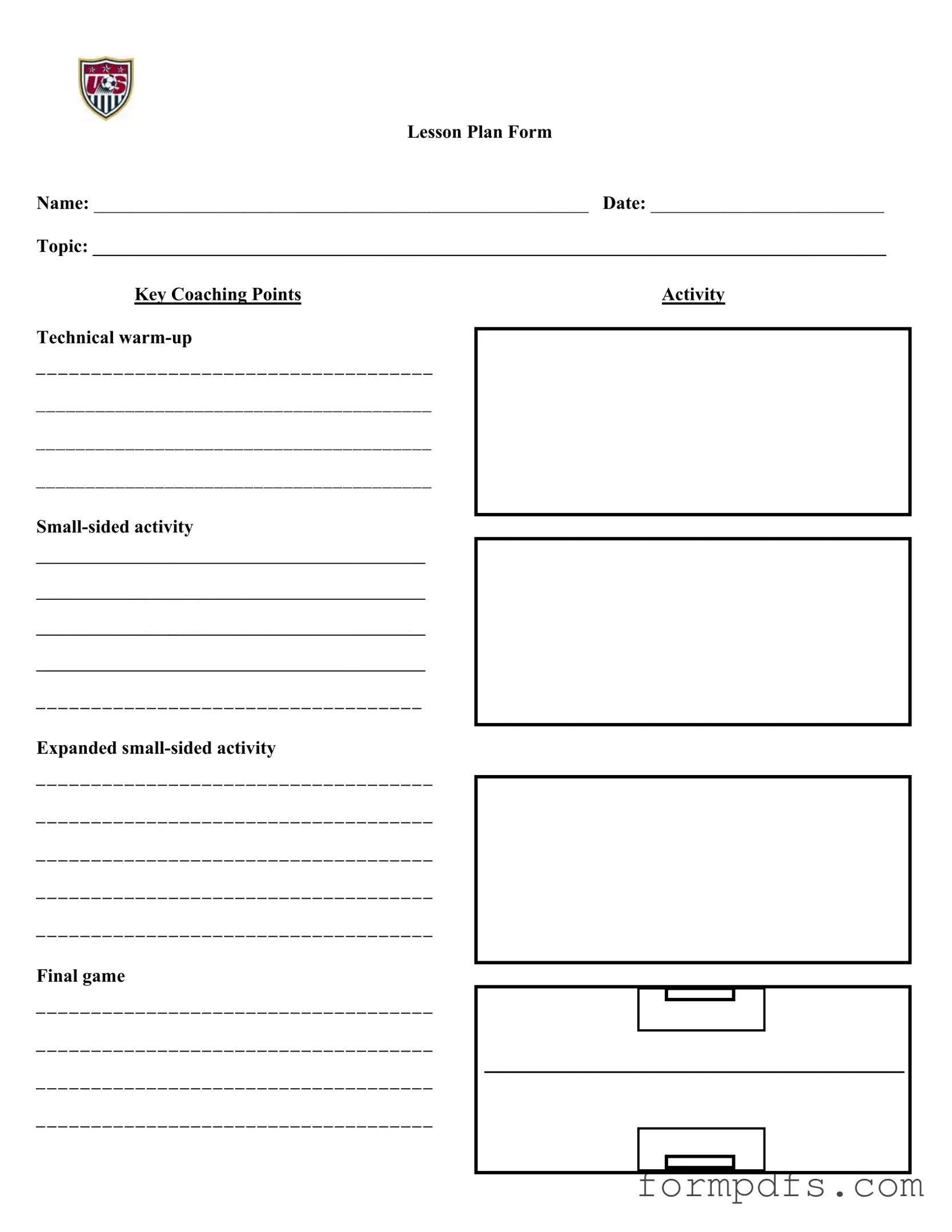 Blank Soccer Training Session Plan PDF Form