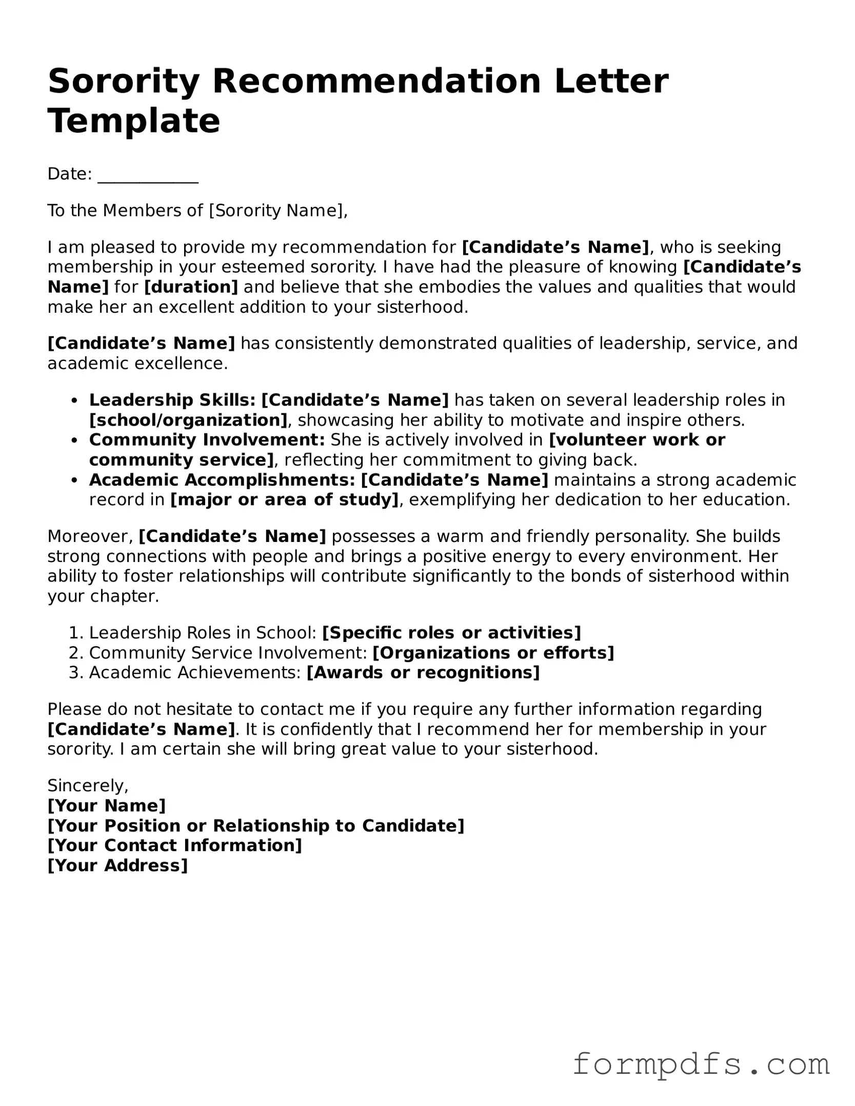 Valid Sorority Recommendation Letter Template