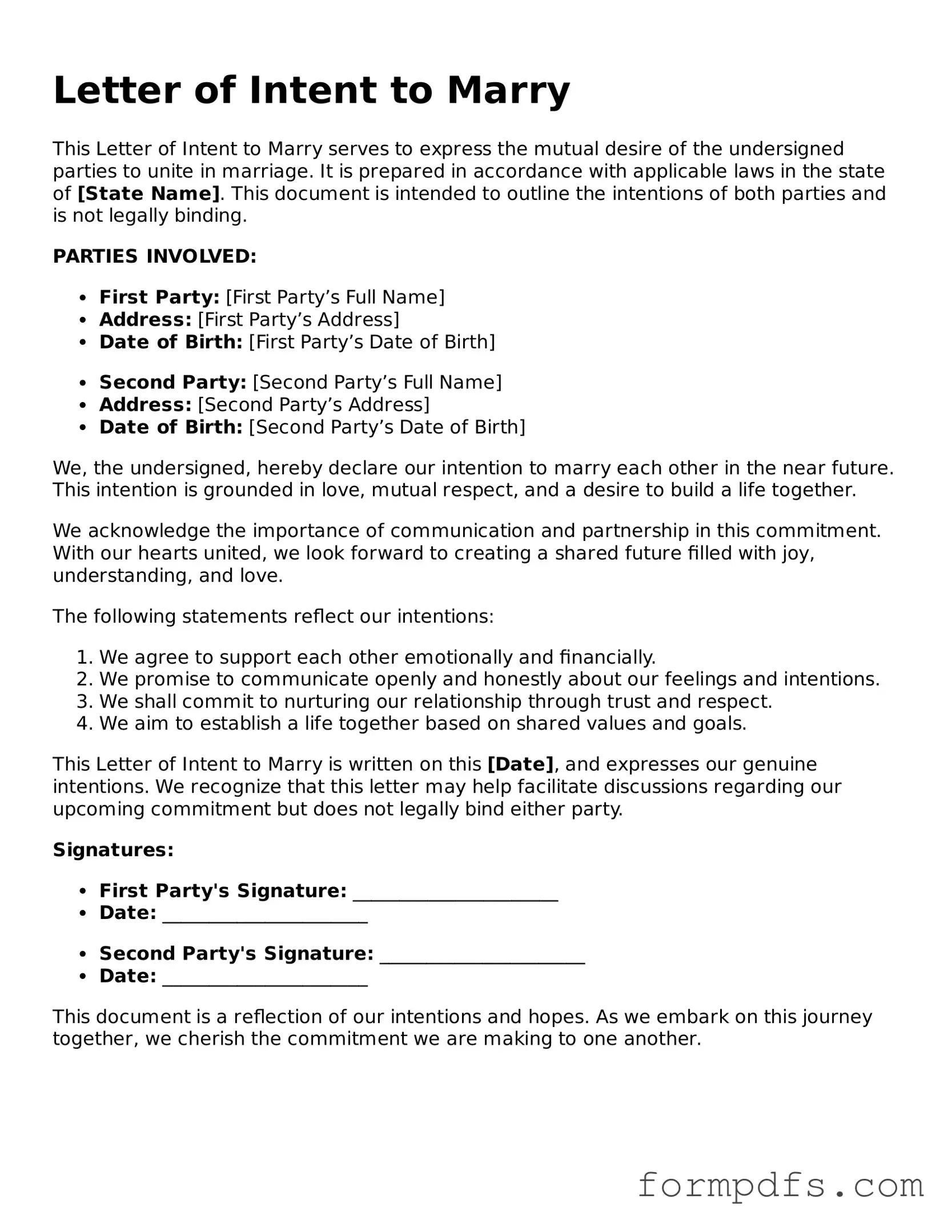 Valid Letter of Intent to Marry Template