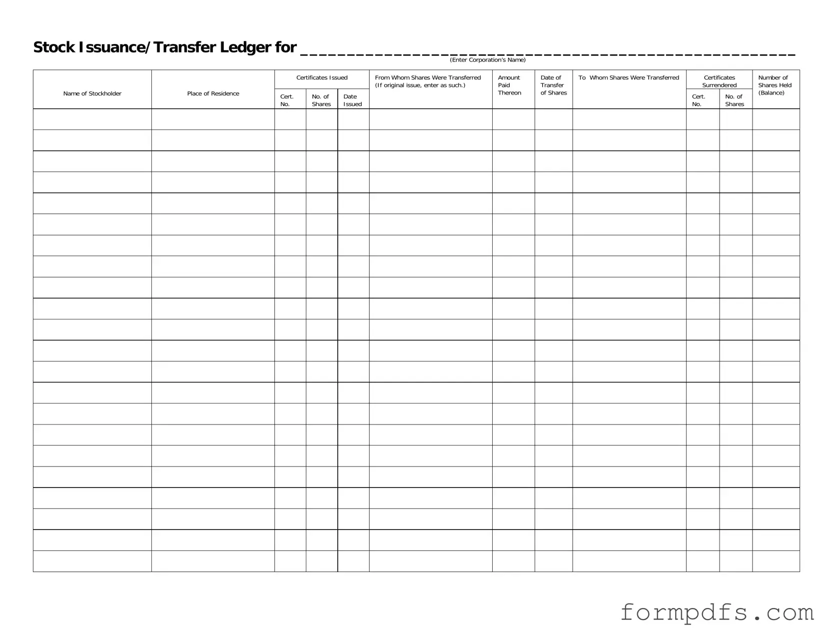 Blank Stock Transfer Ledger PDF Form