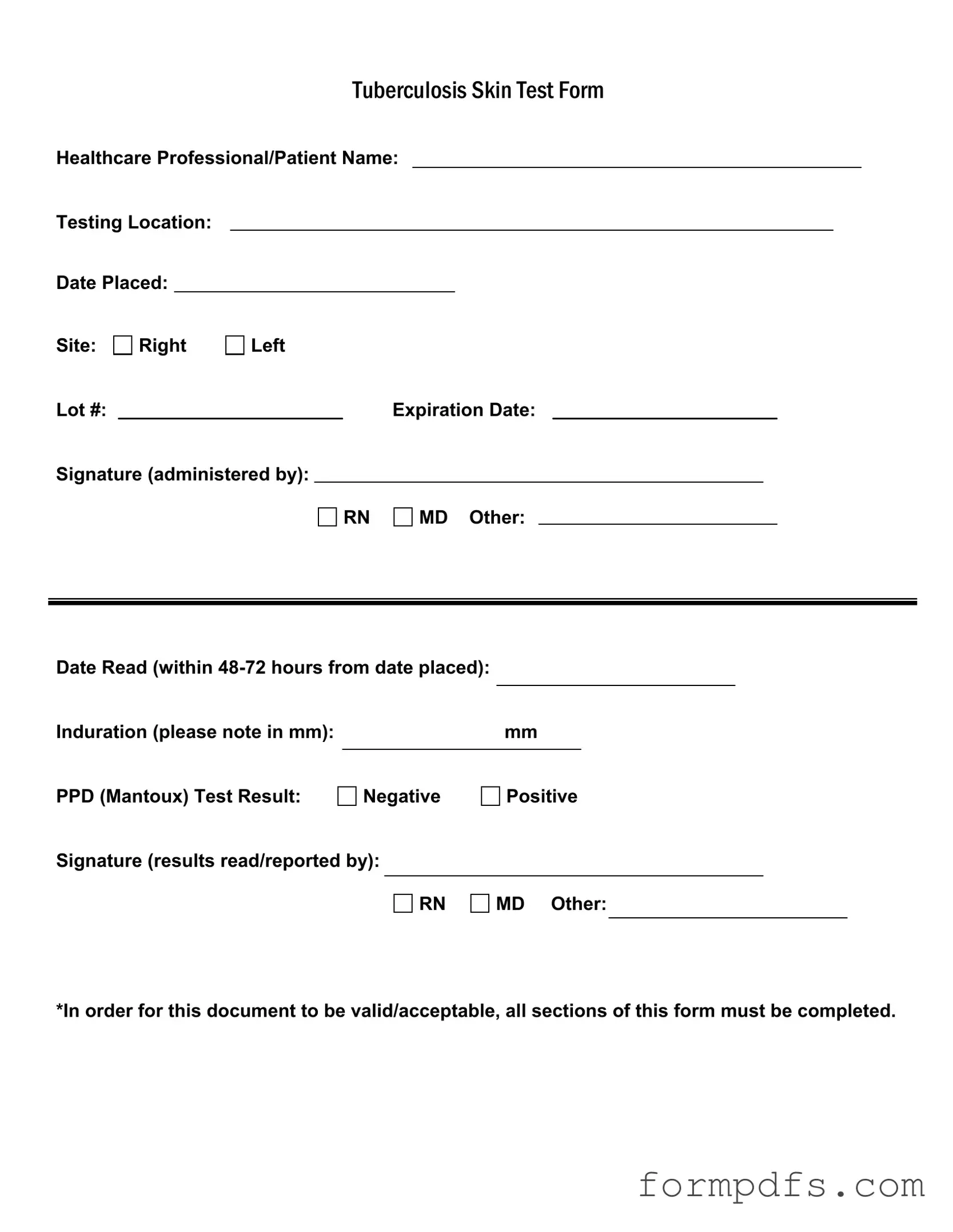 Blank Tb Test PDF Form