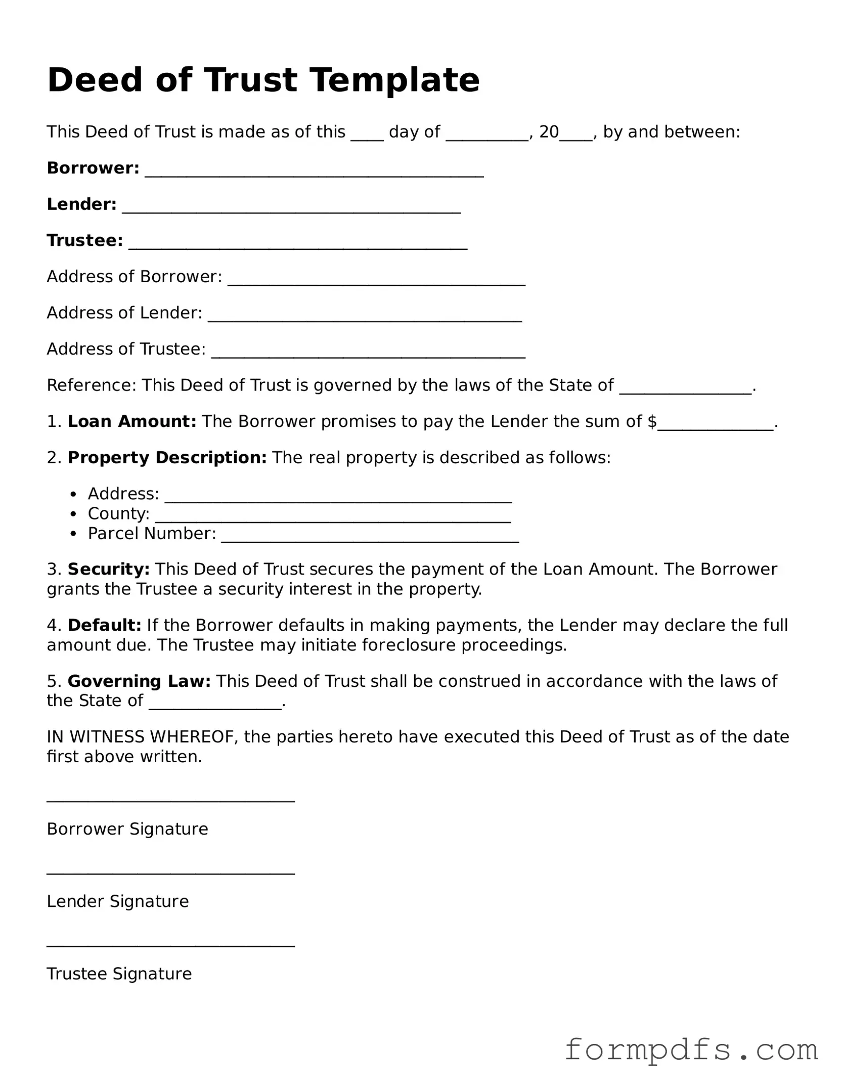 Valid Deed of Trust Template